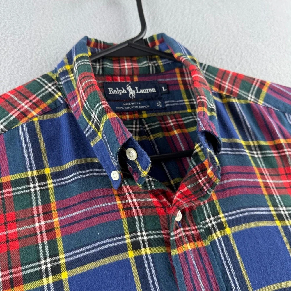 Vintage Polo Ralph Lauren Shirt Mens Large 80s Flannel Button Down Plaid USA
